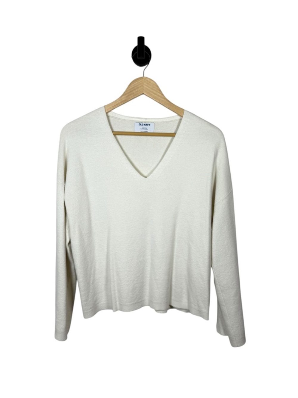 Old Navy Elevated Comfo V Neck Sweater Sea Salt Petite M Flare Sleeve